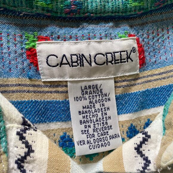 Cabin Creek Fruits Striped Textured Button-up Shirt Sz L - Picture 4 of 10